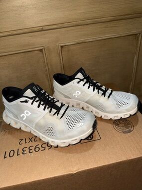 On Cloud X Running Tennis Shoes. Women’s White and Black Athletic Shoes